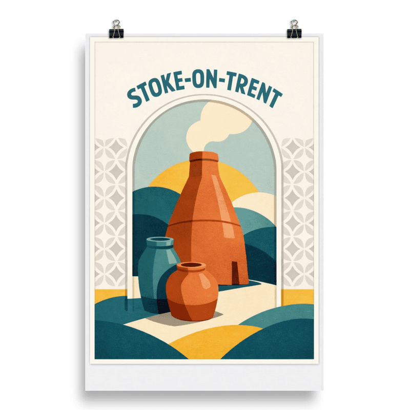 Affiche vintage Stoke-on-Trent – Poster de voyage rétro, poteries et fours à bouteille, Angleterre