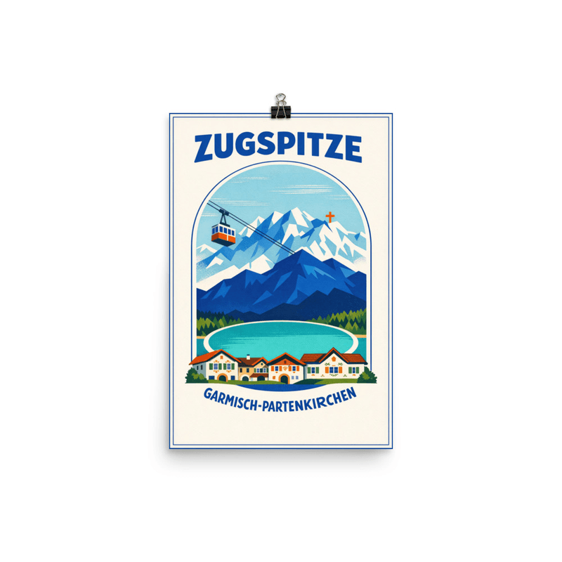 Affiche vintage Garmisch-Partenkirchen – Poster de voyage rétro, Téléphérique et Lac Eibsee, ALLEMAGNE
