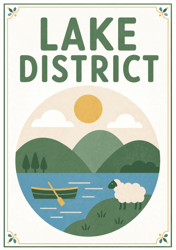 Affiche vintage Lake District – Poster de voyage rétro, Lake District, Royaume-Uni, EUROPE