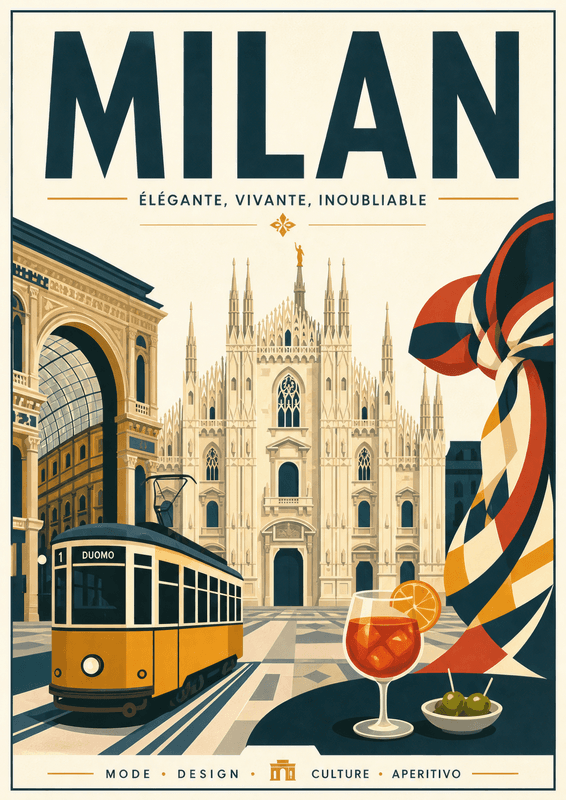 Affiche vintage Milan – Poster de voyage rétro, Milan, Italie, EUROPE