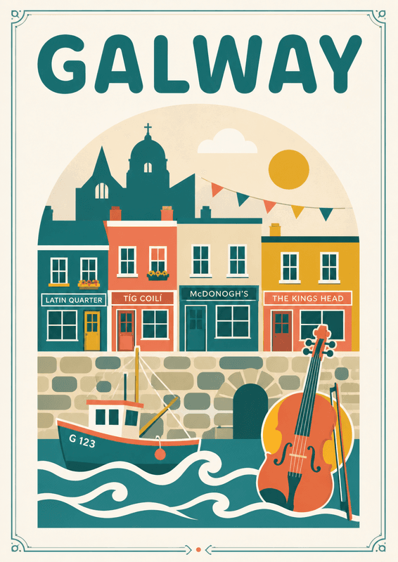 Affiche vintage Galway – Poster de voyage rétro, Galway, Irlande, EUROPE
