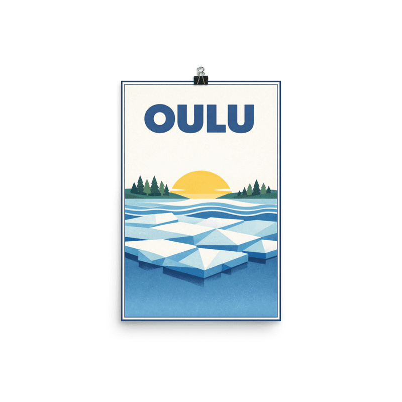 Affiche vintage Oulu – Poster de voyage rétro, Baie Gelée et Forêts, FINLANDE