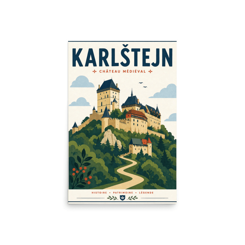 Affiche vintage Karlštejn – Poster de voyage rétro, Histoire et Patrimoine, TCHEQUIE