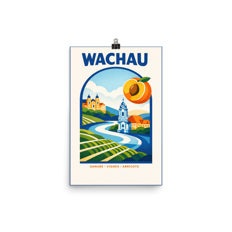 Affiche vintage Wachau – Poster de voyage rétro, Danube et Vignes, AUTRICHE