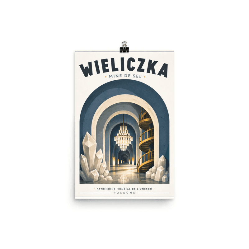 Affiche vintage Wieliczka – Poster de voyage rétro, Mine de Sel et UNESCO, POLOGNE