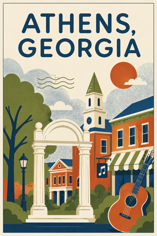 Affiche vintage Athens, Georgia – Poster de voyage rétro, Athens, Georgia, États-Unis, AMÉRIQUE DU NORD