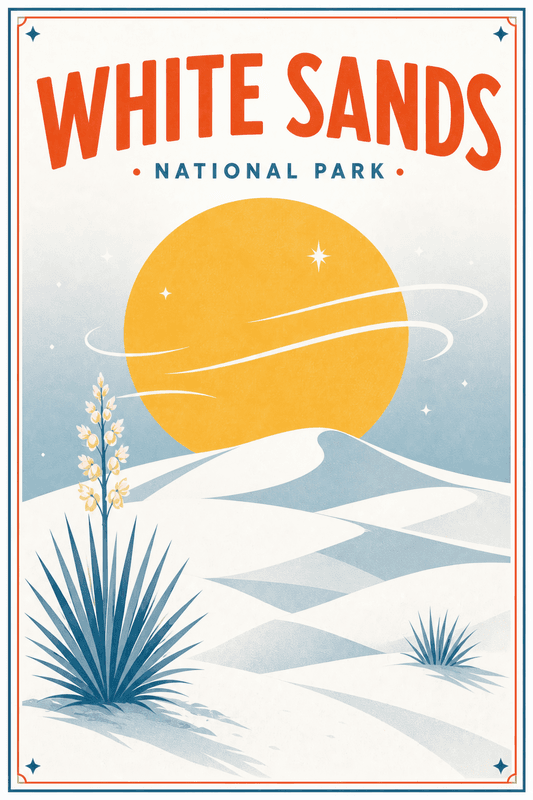 Affiche vintage White Sands National Park – Poster de voyage rétro, White Sands National Park, États-Unis, AMÉRIQUE DU NORD