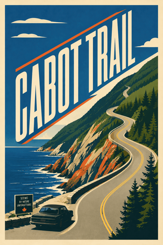 Affiche vintage Cabot Trail – Poster de voyage rétro, Cabot Trail, Canada, AMÉRIQUE DU NORD