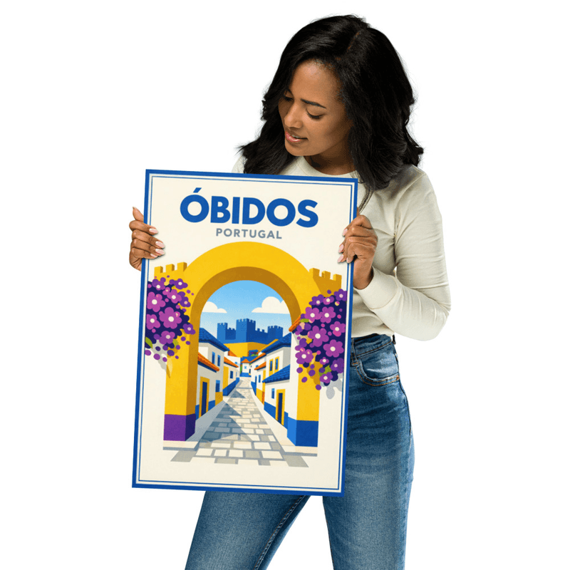Affiche vintage Óbidos – Poster de voyage rétro, Village médiéval, Ribatejo, Portugal