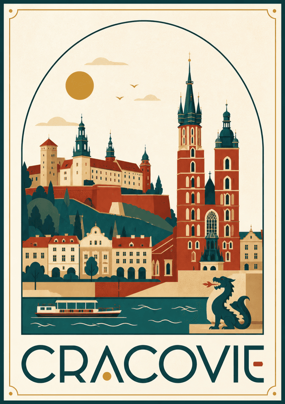 Affiche vintage Cracovie – Poster de voyage rétro, Cracovie, Pologne, EUROPE
