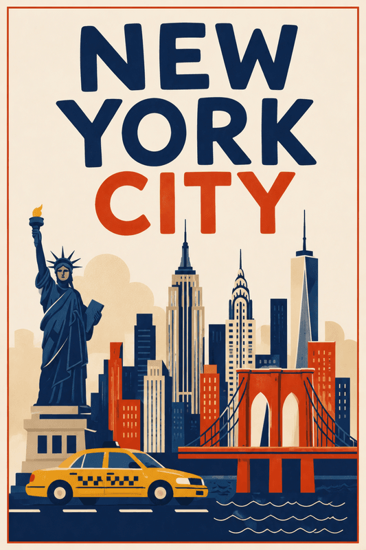 Affiche vintage New York City – Poster de voyage rétro, New York City, États-Unis, AMÉRIQUE DU NORD