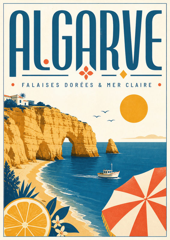 Affiche vintage Algarve – Poster de voyage rétro, Algarve, Portugal, EUROPE