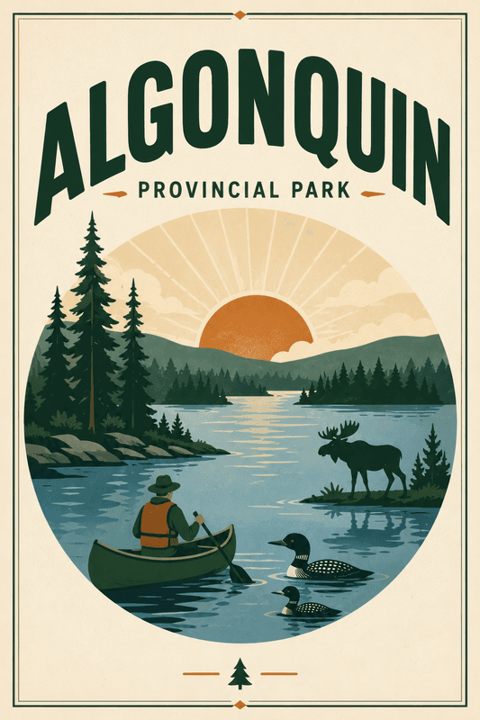 Affiche vintage Algonquin Provincial Park – Poster de voyage rétro, Algonquin Provincial Park, Canada, AMÉRIQUE DU NORD