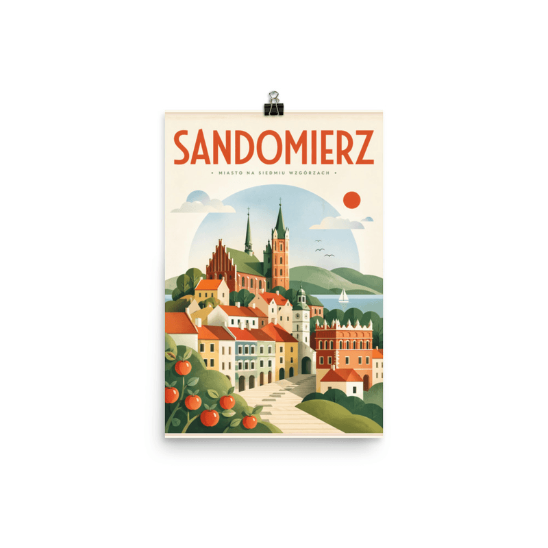 Affiche vintage Sandomierz – Poster de voyage rétro, Vieille Ville et Cathédrale, POLOGNE
