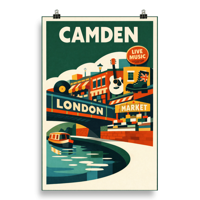 Affiche vintage Camden – Poster de voyage rétro, Camden Market et Regent's Canal, Angleterre