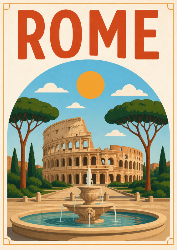Affiche vintage Rome – Poster de voyage rétro, Rome, Italie, EUROPE