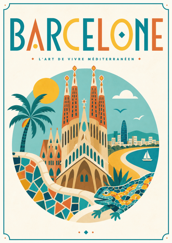 Affiche vintage Barcelone – Poster de voyage rétro, Barcelone, Espagne, EUROPE