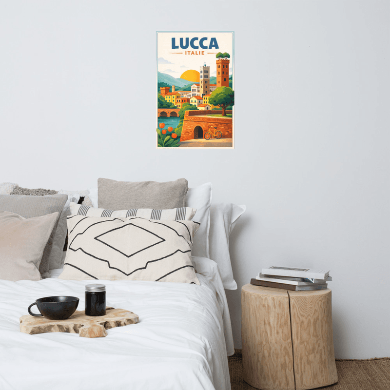 Affiche vintage Lucca – Poster de voyage rétro, ville médiévale, Toscane, Italie