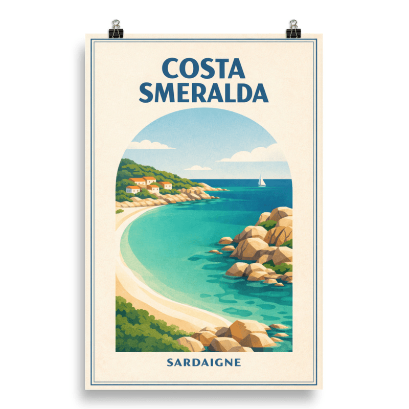 Affiche vintage Costa Smeralda – Poster de voyage rétro, Côte d'Émeraude, Sardaigne, Italie