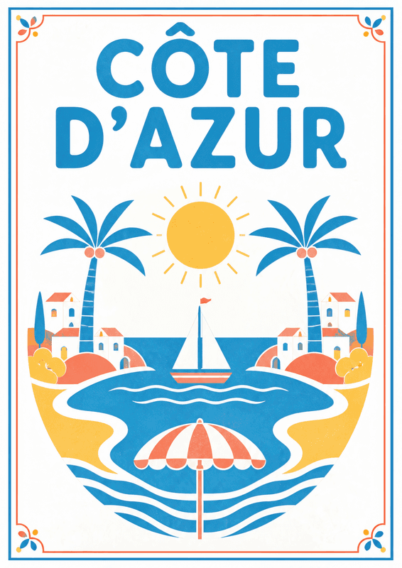 Affiche vintage Côte d'Azur – Poster de voyage rétro, Côte d'Azur, France, EUROPE
