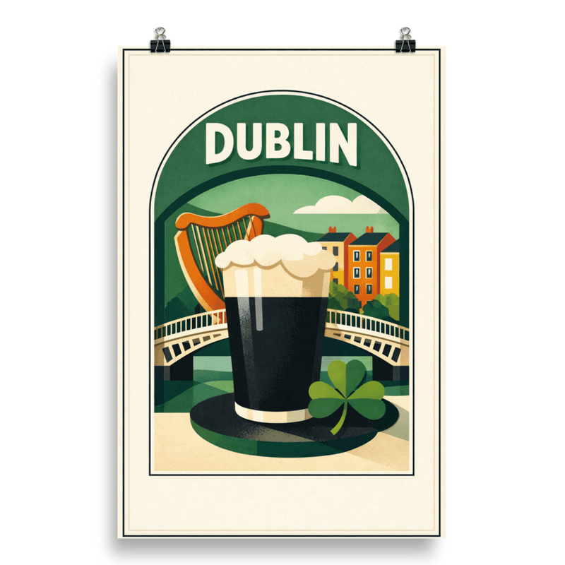 Affiche vintage Dublin – Poster de voyage rétro, Ha’penny Bridge, IRLANDE