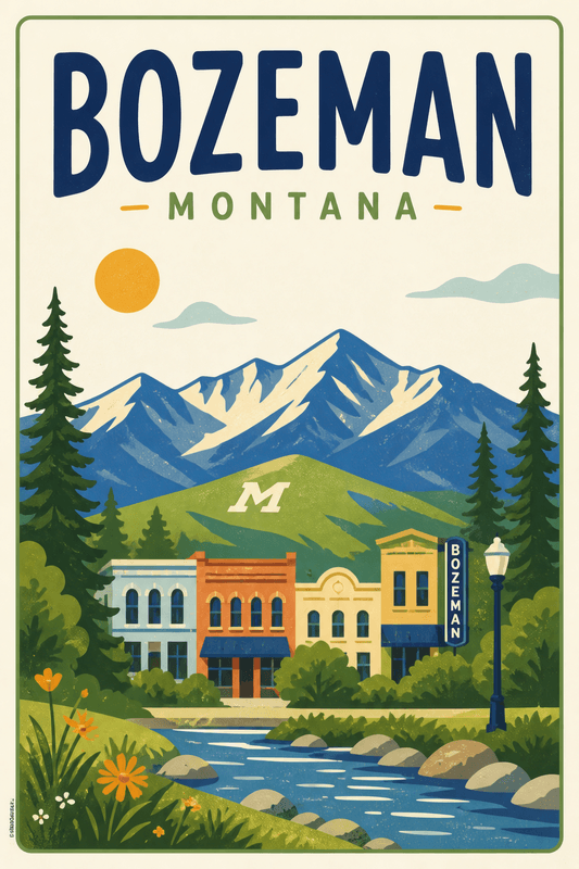 Affiche vintage Bozeman – Poster de voyage rétro, Bozeman, États-Unis, AMÉRIQUE DU NORD