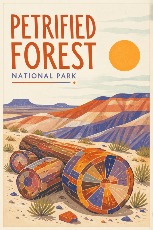 Affiche vintage Petrified Forest National Park – Poster de voyage rétro, Petrified Forest National Park, États-Unis, AMÉRIQUE DU NORD
