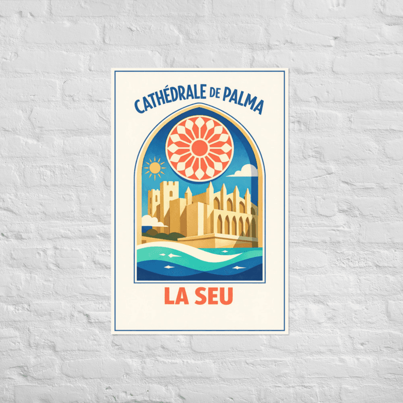 Affiche vintage Palma de Majorque – Poster de voyage rétro, Cathédrale La Seu, Îles Baléares, Espagne