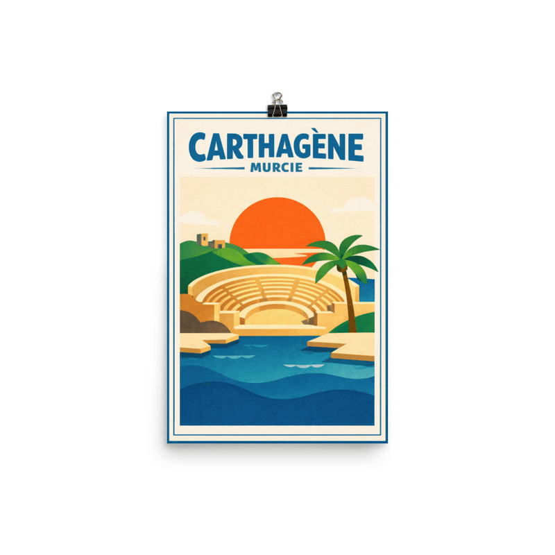 Affiche vintage Carthagène Murcie – Poster de voyage rétro, Amphithéâtre, Méditerranée, Espagne