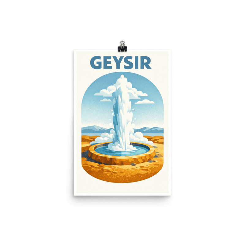 Affiche vintage Geysir – Poster de voyage rétro, Geyser et Jet d'Eau, Iceland