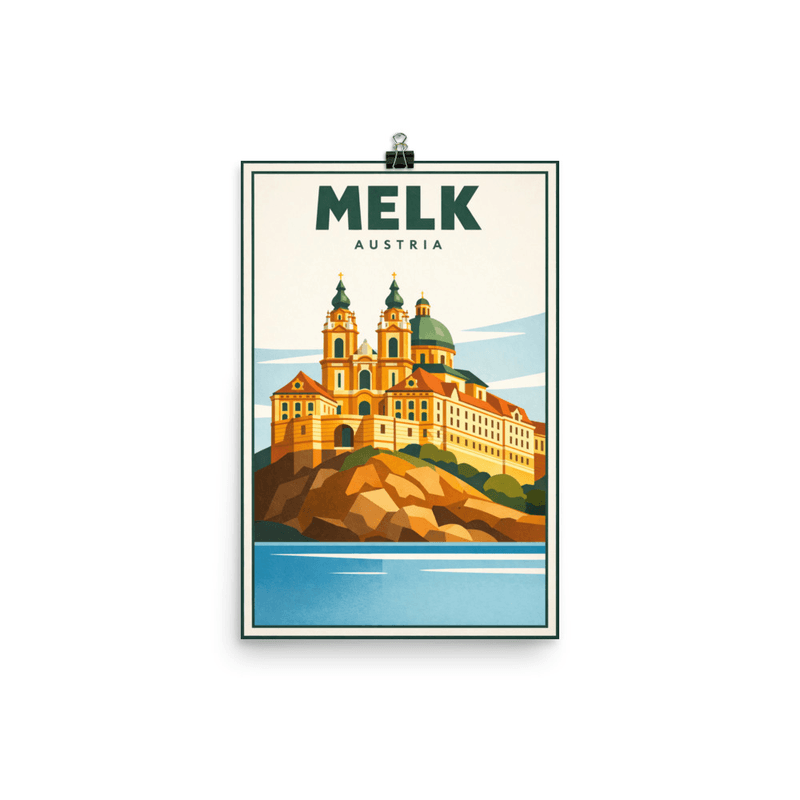 Affiche vintage Melk – Poster de voyage rétro, Abbaye Bénédictine et Danube, AUTRICHE