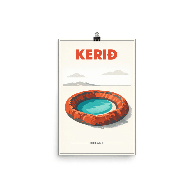 Affiche vintage Kerið – Poster de voyage rétro, Cratère Volcanique, Iceland