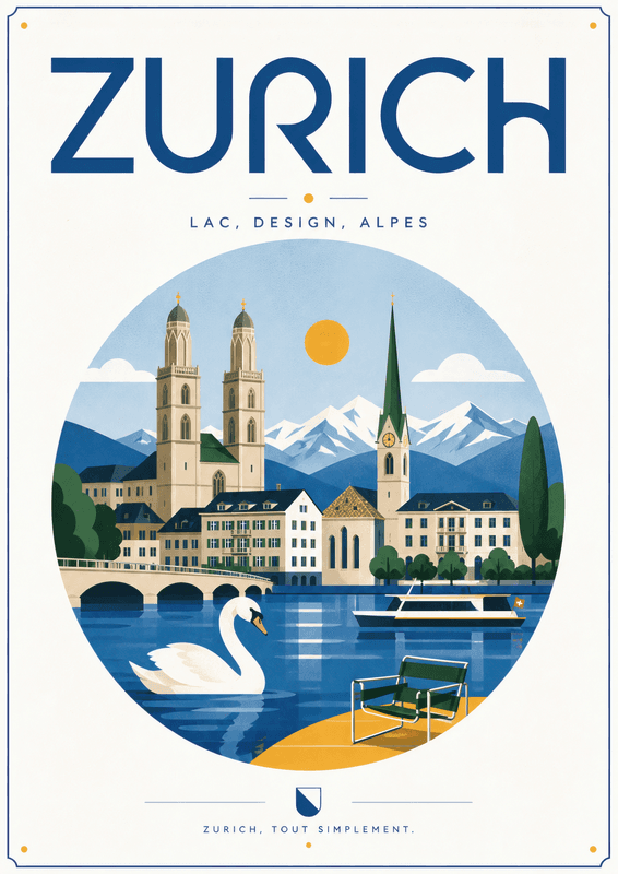 Affiche vintage Zurich – Poster de voyage rétro, Zurich, Suisse, EUROPE