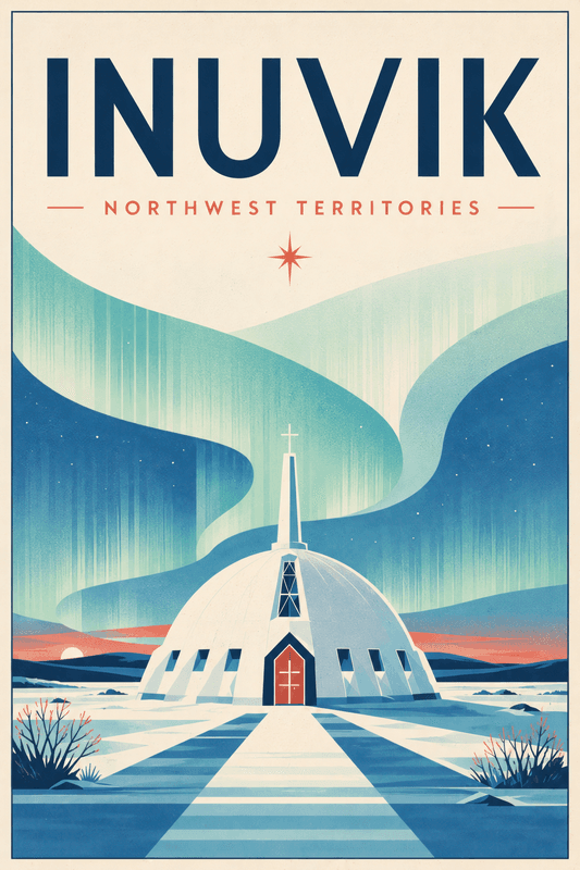 Affiche vintage Inuvik – Poster de voyage rétro, Inuvik, Canada, AMÉRIQUE DU NORD