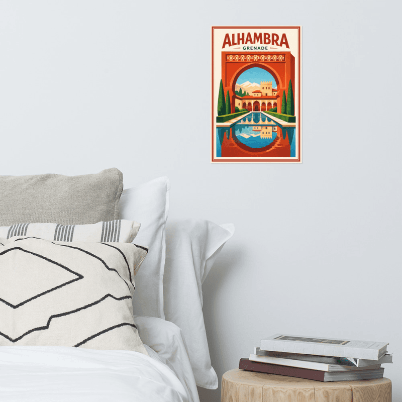 Affiche vintage Alhambra Grenade – Poster de voyage rétro, Palais nasride, Andalousie, Espagne