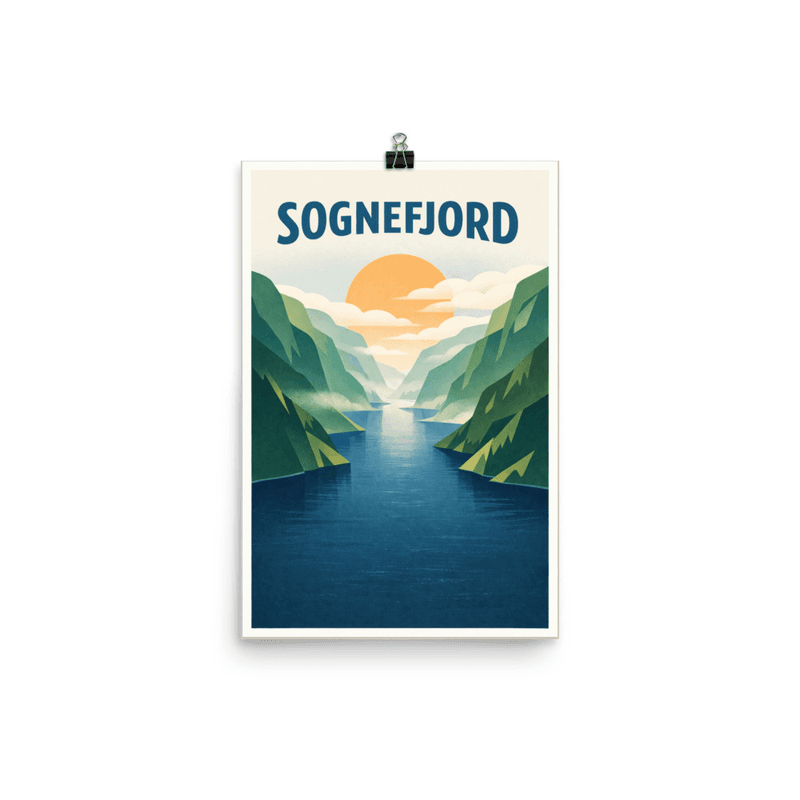 Affiche vintage Sognefjord – Poster de voyage rétro, fjord, montagnes, NORVEGE