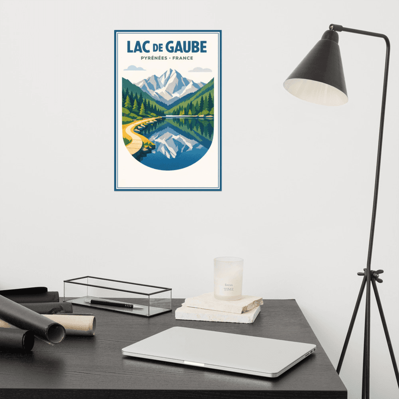 Affiche vintage Lac de Gaube – Poster de voyage rétro, lac, Pyrenées, glacier, Vignemale, France