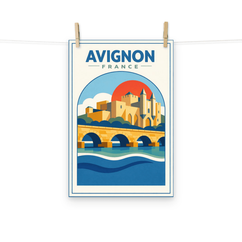 Affiche vintage Avignon – Poster de voyage rétro, Palais des Papes, Pont d’Avignon, Provence, France