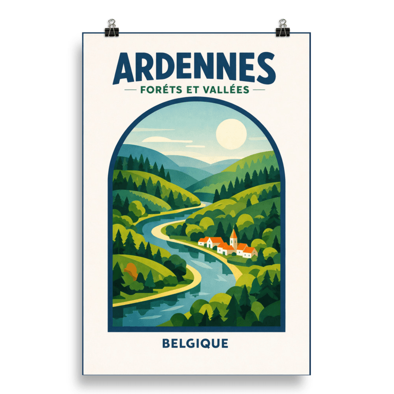 Affiche vintage Ardennes – Poster de voyage rétro, forêts et vallées, Belgique