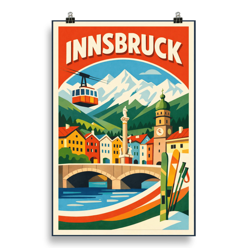 Affiche vintage Innsbruck – Poster de voyage rétro, Nordkette et Vieille Ville, AUTRICHE
