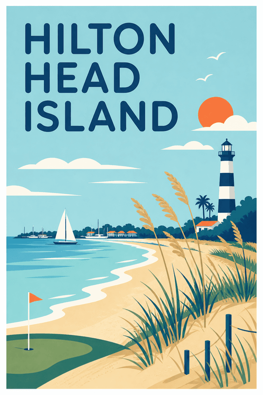 Affiche vintage Hilton Head Island – Poster de voyage rétro, Hilton Head Island, États-Unis, AMÉRIQUE DU NORD
