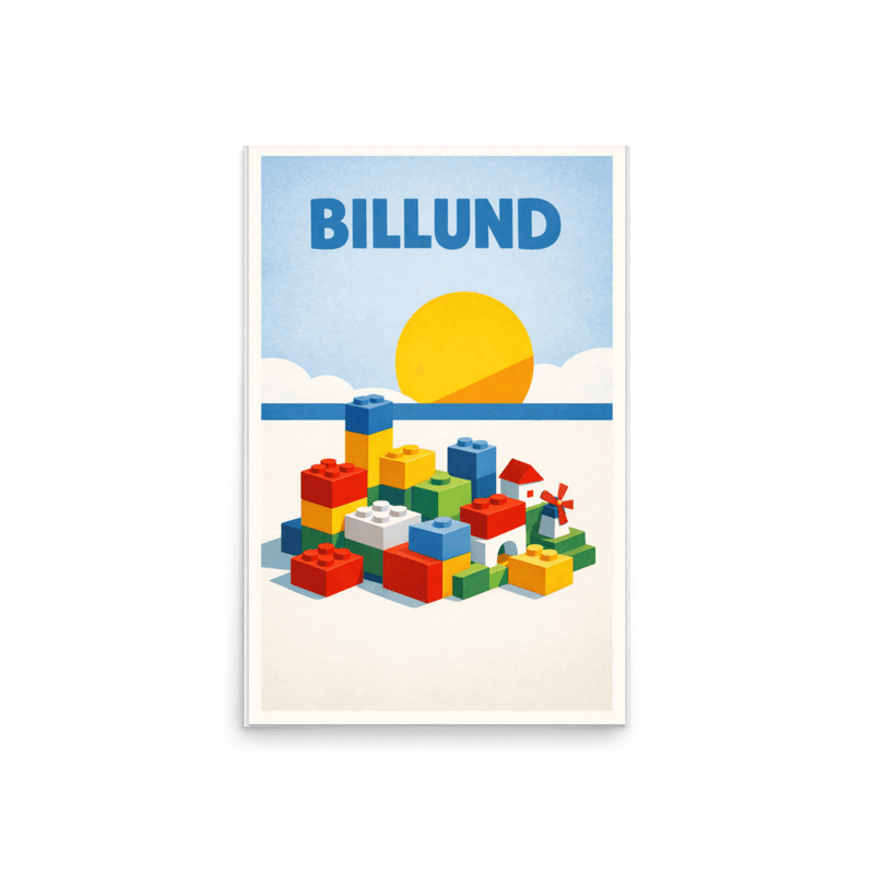 Affiche vintage Billund – Poster de voyage rétro, briques LEGO, Legoland, couleurs, DANEMARK