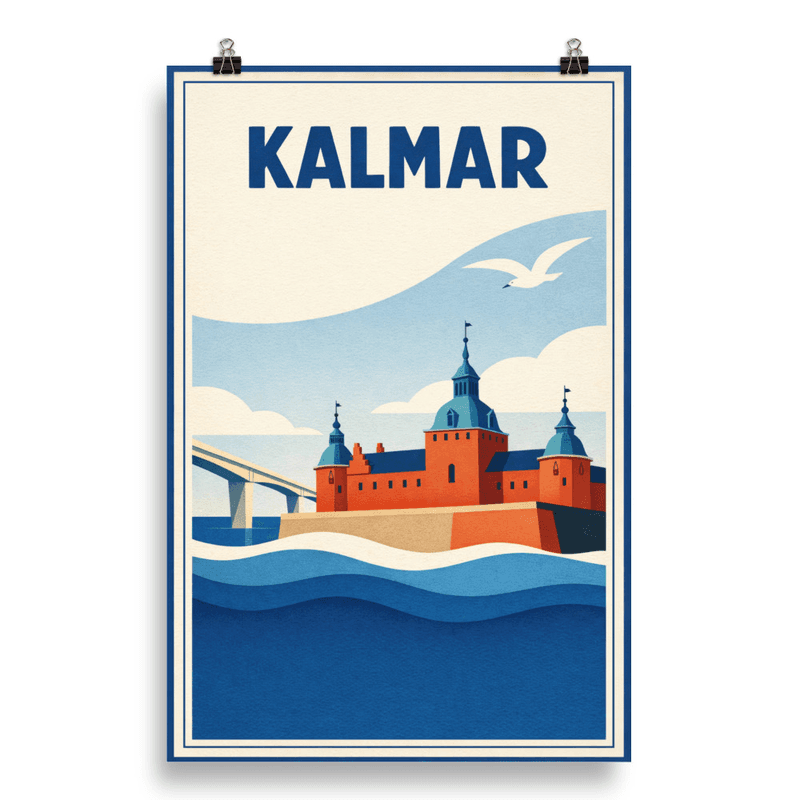 Affiche vintage Kalmar – Poster de voyage rétro, château, SUEDE