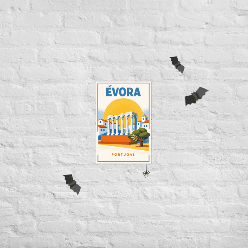 Affiche vintage Évora – Poster de voyage rétro, Temple Romain, Alentejo, Portugal