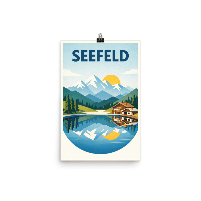 Affiche vintage Seefeld – Poster de voyage rétro, Chalets et Lac Alpin, AUTRICHE