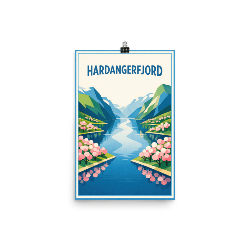 Affiche vintage Hardangerfjord – Poster de voyage rétro, cerisiers, fjord, NORVEGE